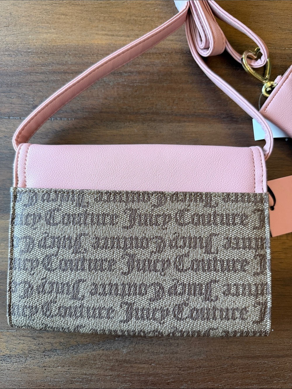 NWT - Juicy Couture Pink & Brown Monogram Crossbody Wallet - Picture 7 of 12